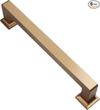 Alzassbg 6 Pack Champagne Bronze Cabinet Pulls, 5 Inch(128mm) Hole Centers Cabinet Handles Square Kitchen Hardware for Cabinets AL3046TGP