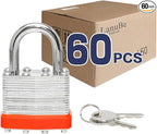LanuBe Lock Laminated keyed Padlock (1-9/16", 40mm), keyed Alike Locks, Normal Shackle,Marked Orange Plastic Hoop, Pack of 60