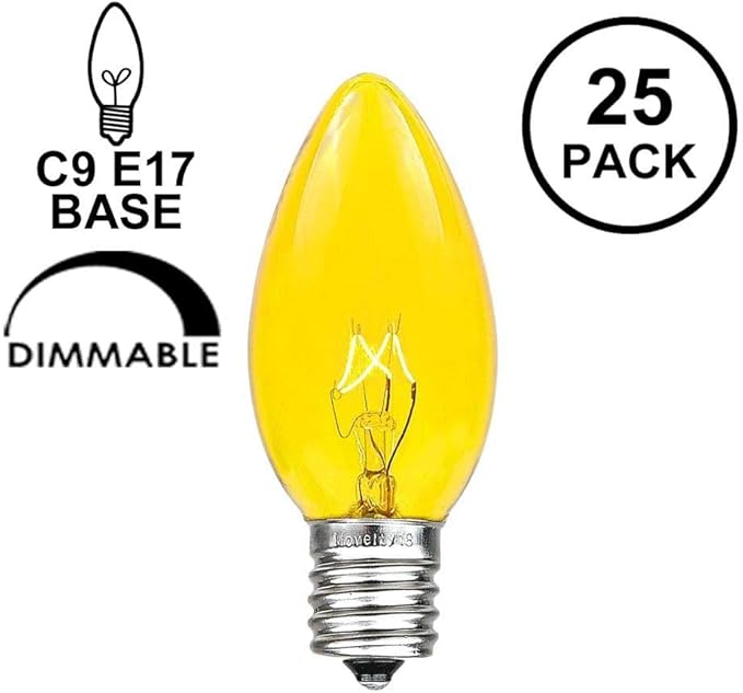 Novelty Lights 500 Case C9 Outdoor Christmas Replacement Bulbs, Yellow, E17/C9 Intermediate Base, 7 Watt