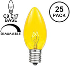 Novelty Lights Incandescent Christmas Replacement Bulbs - Indoor/Outdoor Individual Bulbs for Christmas Tree, Display, & More - C9/E17 Intermediate Base, 7 Watt Lights (Yellow, 25 Pack)