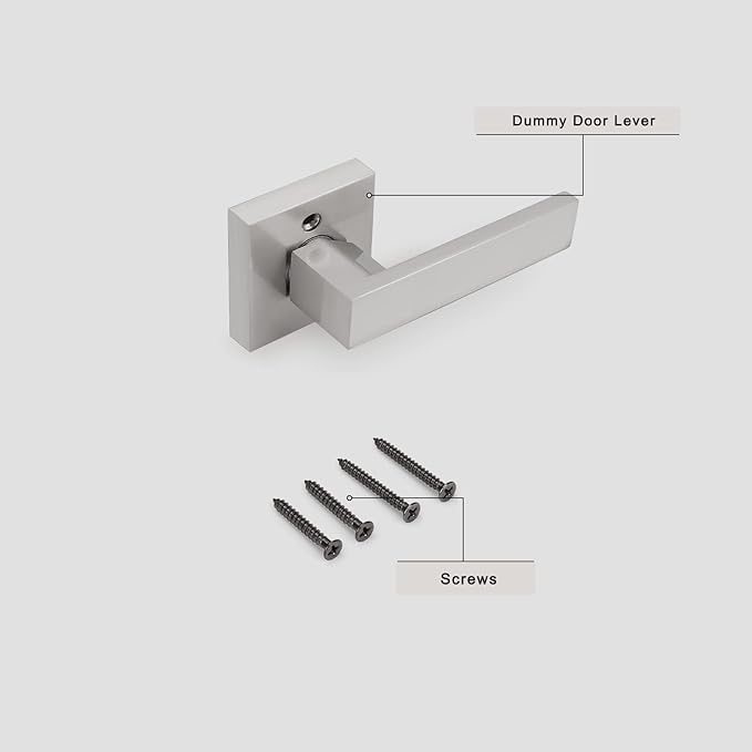 Gobrico Square Satin Nickel Door Levers One Side Dummy Inactive Door Handles for Interior Door Closets French Doors