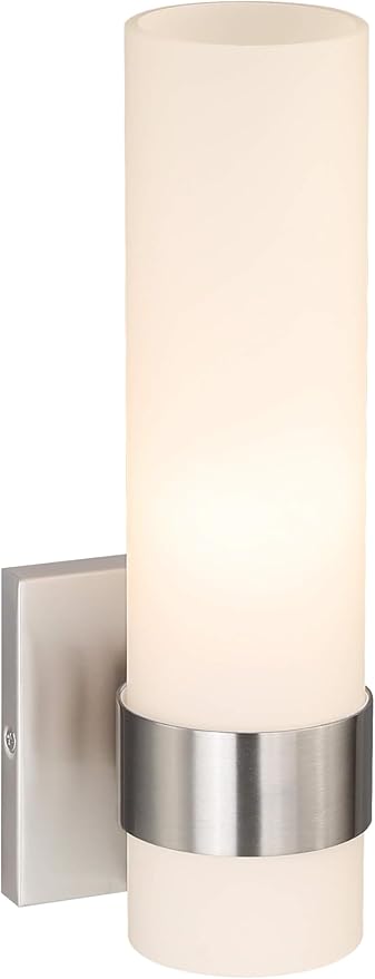 XiNBEi Lighting Wall Light ADA Wall Sconce with Opal Cylinder Glass in Brushed Nickel, Bathroom Vanity Light for Living Room & Corridor XB-W1185-BN