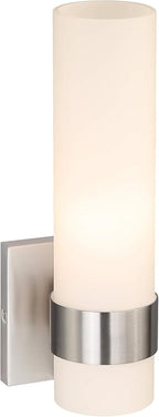 XiNBEi Lighting Wall Light ADA Wall Sconce with Opal Cylinder Glass in Brushed Nickel, Bathroom Vanity Light for Living Room & Corridor XB-W1185-BN