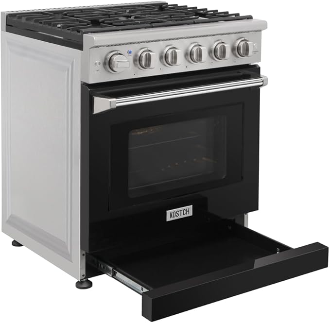 30 inch Professional Freestanding Pro-Style Natural Gas Range or Liquid Propane Gas Range with 5 Burners, 4.55 cu.ft. Oven Capacity, in Stainless Steel - KOS-30RG03M (Black)