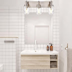 BONLICHT Brushed Nickel Vanity Light Modern 3 Light Bathroom Lighting Fixture Over Mirror with Clear Hammered Glass Shade, Industrial Indoor Farmhouse Wall Mounted Lamp for Powder Room Kitchen Hallway