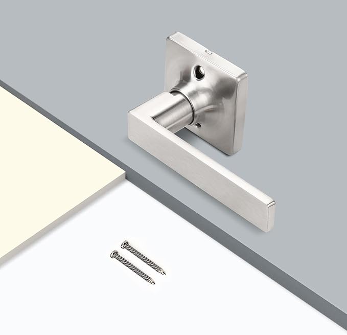 GOBEKOR 5 Pack Half Dummy Door Handle Satin Nickel Square Door Levers Dummy Lever Door Handle for Closet French Doors