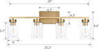 4 Light Bathroom Vanity Light Fixtures, Brushed Brass Modern Wall Lights with Clear Glass Shade, Vintage Wall Sconce Lighting for Living Room, Mirror, Bedroom, Hallway (Gold, 4-Lights)