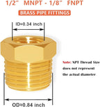 Hooshing 6PCS Brass Reducer Hex Bushing 1/2" NPT Male x 1/8" NPT Female Threaded Pipe Fitting Adapter