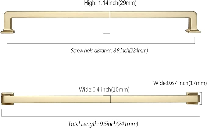 FILTA 9 Inch(224mm) Hole Centers Gold Cabinet Handles(Set of 10),Gold Cabinet Pulls Zinc Alloy Kitchen Cabinet Pulls Cabinet Hardware for Cabinets Cupboard Drawer