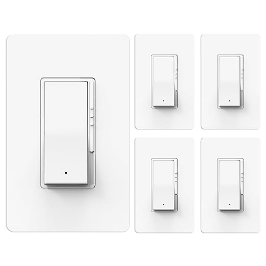 ThunderWay Digital Dimmer Light Switch, Single Pole/3-Way LED Slide Dimmer, for 300W Dimmable LED/CFL Lights and 700W Incandescent/Halogen, Wall Plate Included, 5 Pack, Matte White