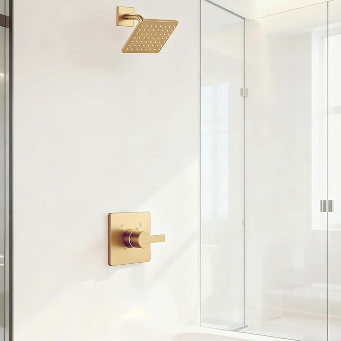 Replacement for Delta 13/14 Series Shower Trim Kit, Compatible with Delta R10000 Valve Shower Faucet Set, Brushed Gold Shower Head and Handle Set, Champagne Bronze (Cartridge and Valve Not Included)