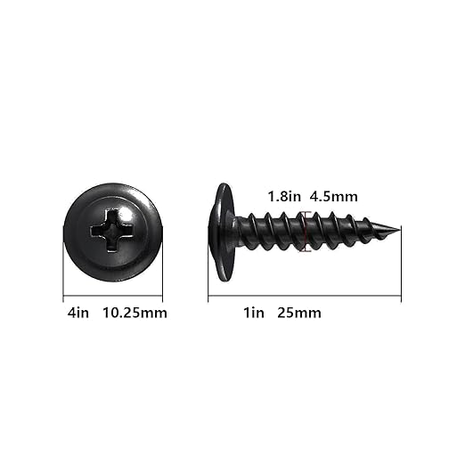 (200 pcs) Wensilon #10×1" Black Phillips Truss Head Wood Screws Quick Metal Self Tapping