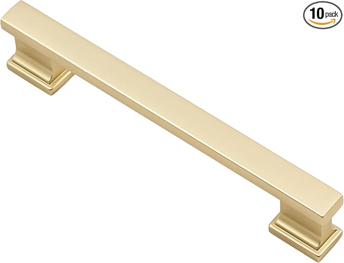 Alzassbg 10 Pack Matt Gold Cabinet Pulls, 5 Inch(128mm) Hole Centers Kitchen Cabinet Handles for Cabinets and Drawers AL3061MGP