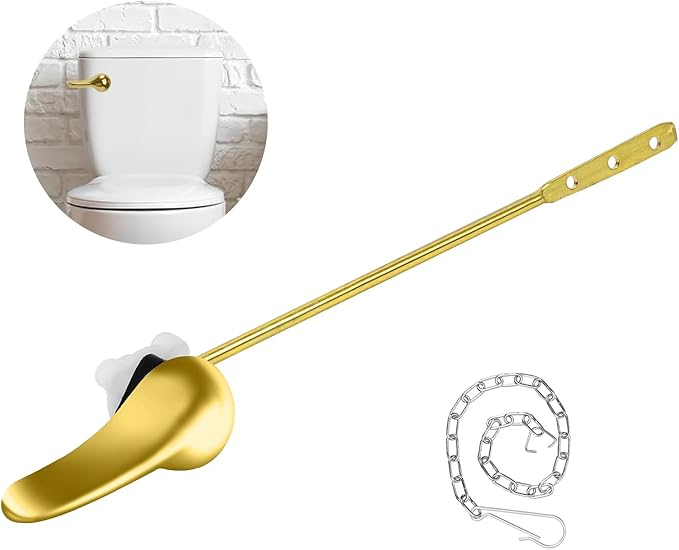 Toilet Flush Handle Replacement Kit for Front Mount Universal Bowl Tank, Zinc Alloy Flusher, Brass Trip Levers, Toilet Repair Parts Compatible with American Standard (Gold)