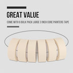 Lichamp Masking Tape Wide 1.5 inches, General Purpose Masking Tape Bulk Pack, 6 Rolls x 1.5 inches x 55 Yards (330 Total Yards)