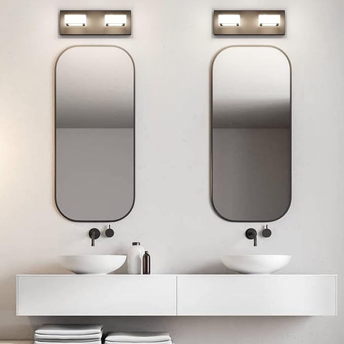 Ralbay Modern Vanity Light - 2 Light Acrylic Matte Black Bathroom Lighting Fixture with LED, Natural White Light (4500K)