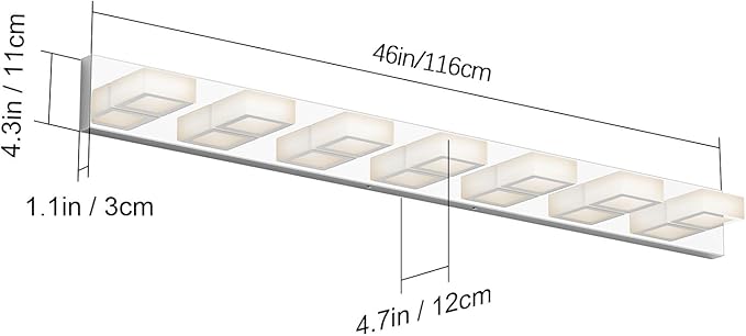 Ralbay 46" LED Chrome Vanity Lights 7 Lights Acrylic Stainless Steel LED Modern Vanity Lights Chrome Bathroom Lighting Fixtures Over Long Mirror (Natural White Light 4500K)