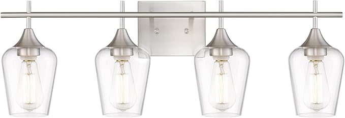 4-Light Bathroom Lighting Fixtures Over Mirror, 24 Inch Brushed Nickel Vanity Lights with Clear Glass, Modern Bath Wall Sconce Lighting for Bathroom, WL9167-4C