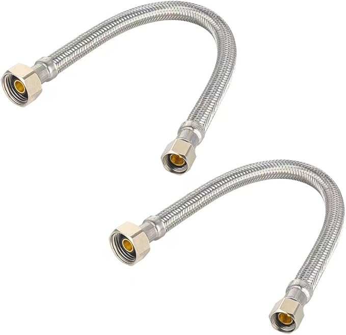 (Pack of 2) EFIELD Faucet Supply Lines, 1/2" FIP x 3/8" COMP Faucet Hose, 20-inch length Stainless Steel Braided Supply Line,(HOSE047)