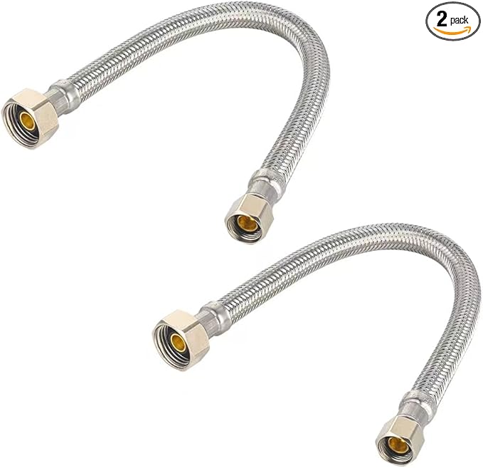 2-Pack EFIELD Faucet Supply Lines, 1/2" FIP x 3/8" COMP Faucet Hose, 12-inch length Stainless Steel Braided Supply Line,(HOSE043)