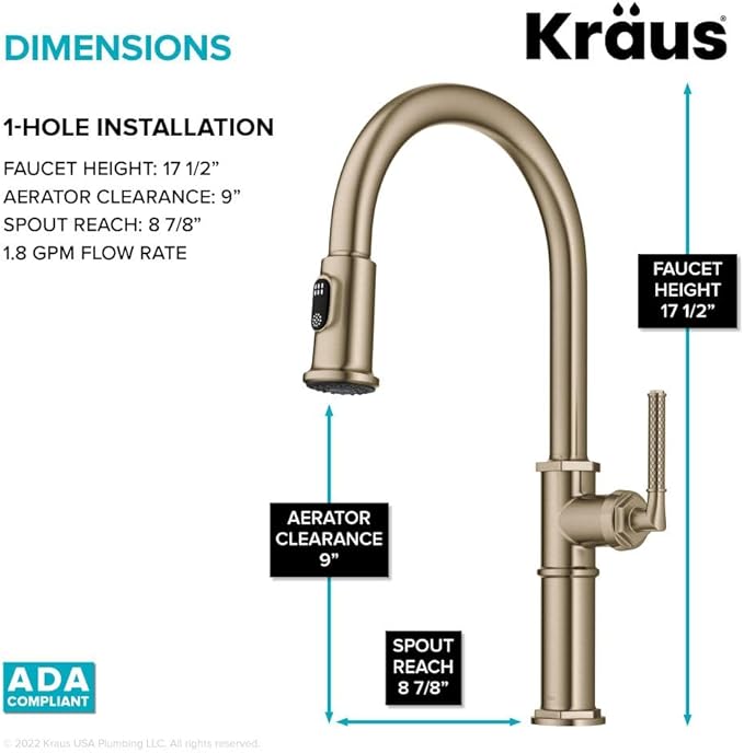 KRAUS Allyn Traditional Industrial Pull-Down Single Handle Kitchen Faucet in Brushed Gold, KPF- 4100BG