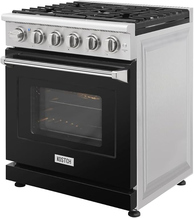 30 inch Professional Freestanding Pro-Style Natural Gas Range or Liquid Propane Gas Range with 5 Burners, 4.55 cu.ft. Oven Capacity, in Stainless Steel - KOS-30RG03M (Black)