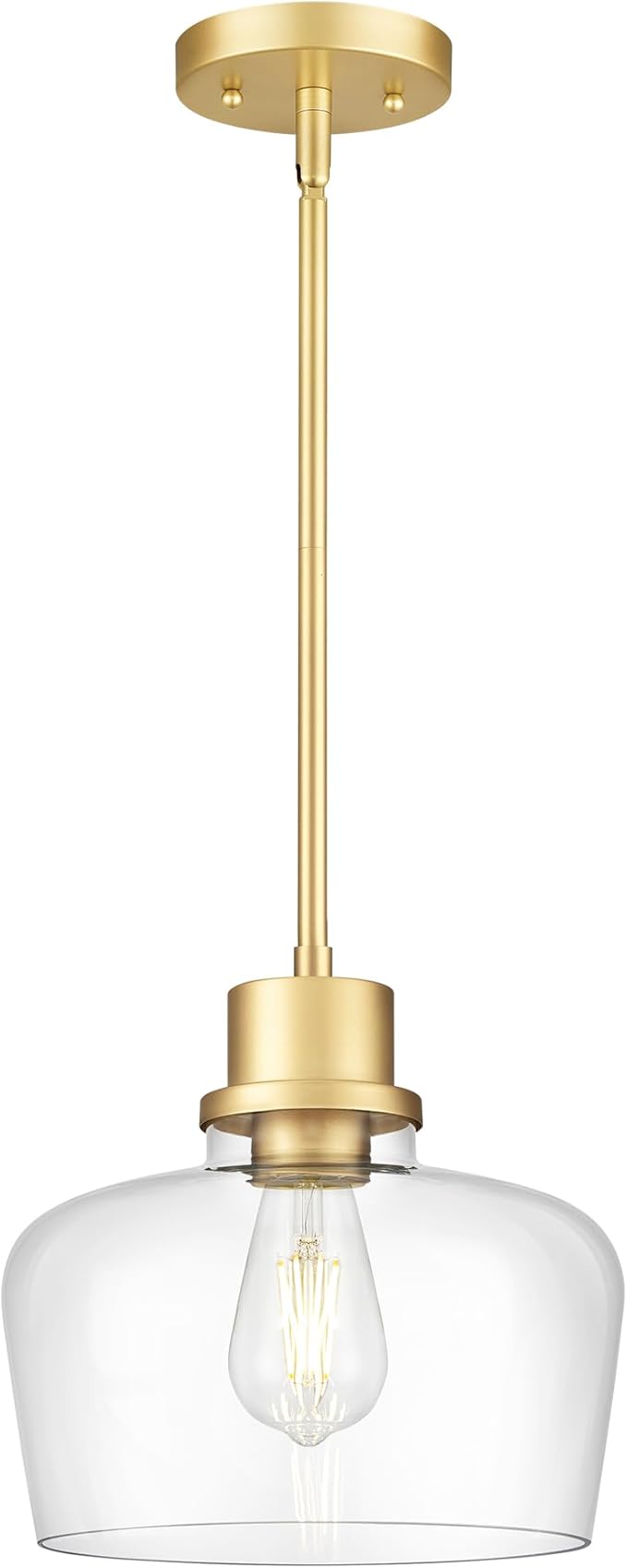 Emak Modern Gold Pendant Lights Kitchen Island, 10 Inch Large Pendant Light Fixtures with Clear Glass Shade for Kitchen, Dining Room, Entrance, PL126-GD-CG