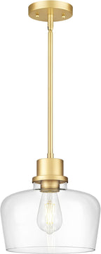 Emak Modern Gold Pendant Lights Kitchen Island, 10 Inch Large Pendant Light Fixtures with Clear Glass Shade for Kitchen, Dining Room, Entrance, PL126-GD-CG