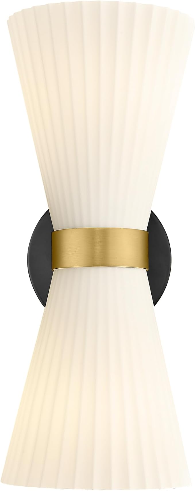 Indoor Wall Sconces, HWH Hardwired Black and Gold Bathroom Sconces Wall Lighting with Frosted Milk White Striped Glass, Modern Sconces Wall for Bathroom Hallway, 5HZG97B-2W BK+BG