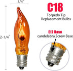 Abeja 12 Pack Flicker Light Bulb, C18 Orange Shaped Bulb, Flickering Lights for Halloween Party Christmas Decor, 1 W 120 V/ E12 Base Flame Candelabra Light Bulbs