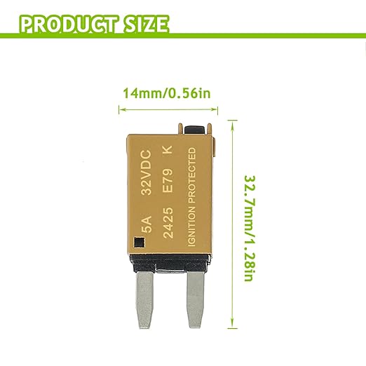 5A DC 12V-32V Manual Reset Circuit Breaker ATM Low Profile T1 Mini Blade Fuses Breakers for Car Trucks Marine Boat RV Solar and More,2 Pack