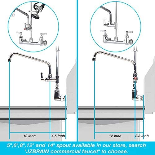 Commercial Faucet with Sprayer 8 Inch Center 42" Height Commercial Wall Mount Faucet Pre-Rinse Kitchen Sink Fuacet with 12" Swing Spout Fit for 3 Compartment Sink