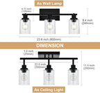 3-Light Track Lighting Fixtures Ceiling Spot Light, Black Flush Mount Wall Bathroom Vanity Light with Seeded Glass Shade for Dining Room Hallway Porch