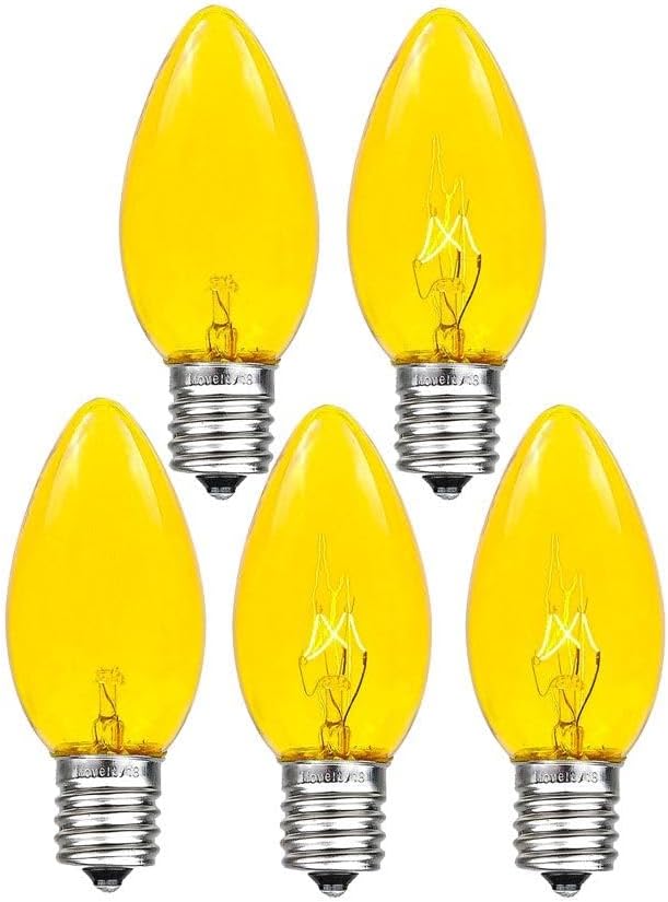 Novelty Lights Incandescent Christmas Replacement Bulbs - Indoor/Outdoor Individual Bulbs for Christmas Tree, Display, & More - C9/E17 Intermediate Base, 7 Watt Lights (Yellow, 25 Pack)