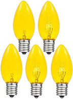 Novelty Lights Incandescent Christmas Replacement Bulbs - Indoor/Outdoor Individual Bulbs for Christmas Tree, Display, & More - C9/E17 Intermediate Base, 7 Watt Lights (Yellow, 25 Pack)