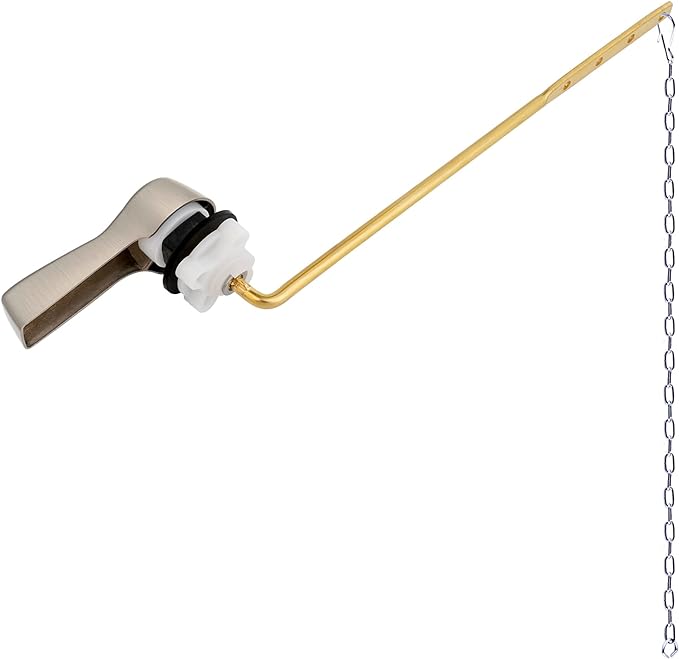 Hibbent Universal Metal Front Mount Toilet Handle Replacement Kit, Brass Toilet Flush Tank Lever with Stainless Steel Flapper Chains for Most Toilets, Brushed Nickel Finish