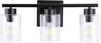 3 Light Bathroom Light Fixtures, 19.2 Inches Bathroom Lighting Fixtures Over Mirror, Black Vanity Light with Clear Glass Shades