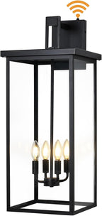 tewei 26in Large Size Dusk to Dawn Outdoor Wall Lights, Matte Black Exterior Lighting Fixtures, Modern Outdoor Porch Lights for House with Clear Shade, Outdoor Wall Sconce Light for Garage(1 Pack)