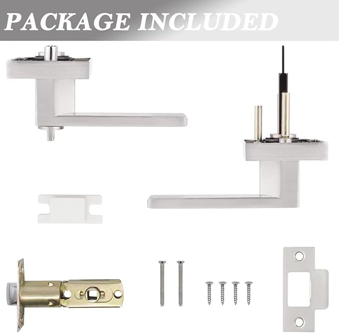 Probrico 2 Pack Interior Bedroom Entrance Door Lever Doorknobs Door Lock One Keyway Entry Keyed Alike Same Key Entrance Lockset in Satin Nickel Each with 3 Keys