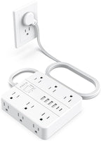 Flat Plug Power Strip, AOFO Surge Protector Flat Extension Cord with 12 AC Outlets and 6 USB(2 USB-C) Ports,Multiple Outlet Wall Plug 5FT Extension Cord for Home Office, Dorm Room Essentials