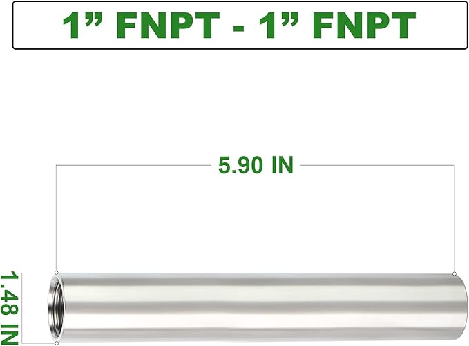 TAISHER 2PCS Stainless Steel Pipe Fittings, 1" NPT x 1" NPT Female Threaded, 6" Length Nipple Cast Pipe