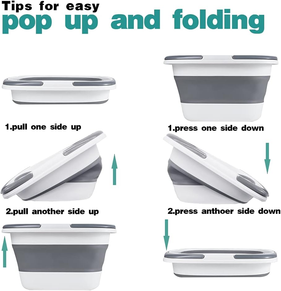 4.2 Gal(16L) Large Collapsible Plastic Bucket with Handle for House Cleaning, Space Saving Outdoor Multiuse Foldable Water Pail/Sink for Camping,Fishing,Ice(Grey)