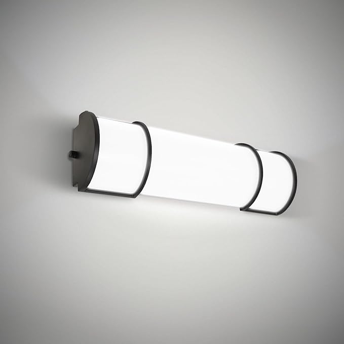 ASD LED 18" Vanity Flush Mount Light Fixture, Linear Bathroom Lighting Bar | 3CCT, Dimmable, Energy Star, ETL Listed | 20W 1650LM 3000-5000K 120V | Long Tube Bath Wall Sconce Over Mirror | Black