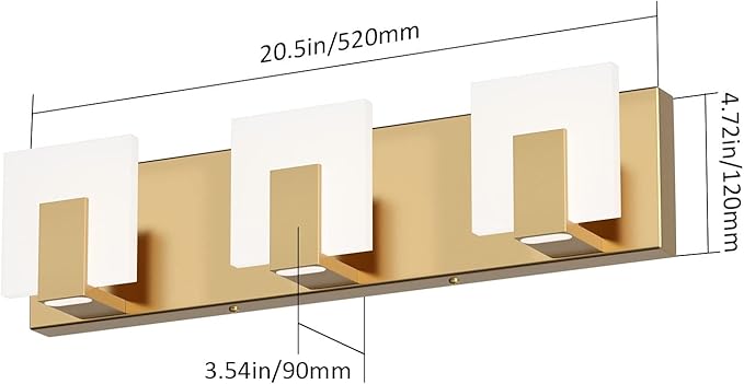 Aipsun Gold Bathroom Vanity Light Fixtures Modern LED 3 Lights Vanity Light for Bathroom Up and Down Wall Light Fixtures 6000K