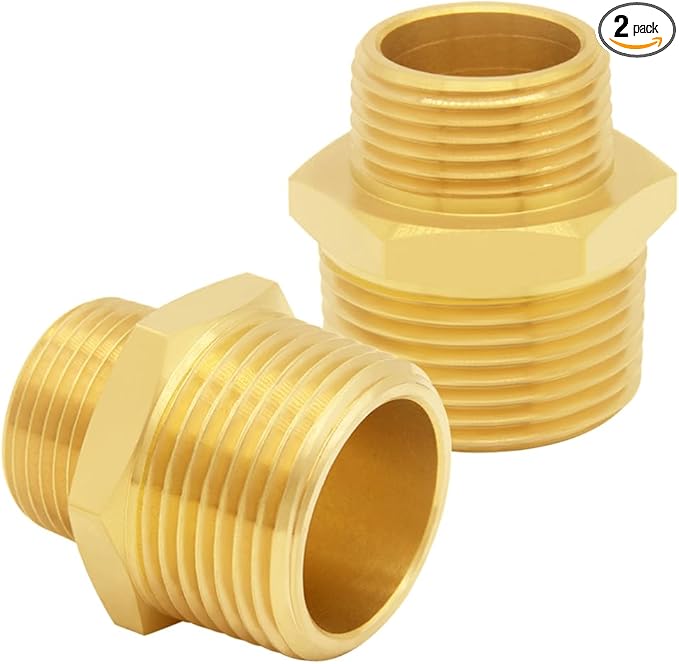 2PCS Brass Reducer Adapter, 3/4" NPT Male to 1" NPT Male Thread, Hex Reducing Pipe Fitting Coupler Nipple Connector for Water/Oil/Gas