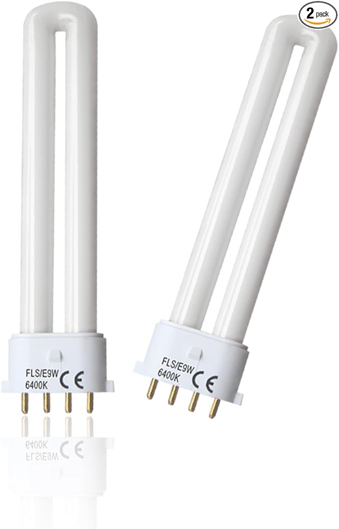 (2PACK FLS/E9W Fluorescent Bulb,Replacement for Camping Lantern Bulb,4 Pin 2G7 Base,5.5 inch Special Size,6400K