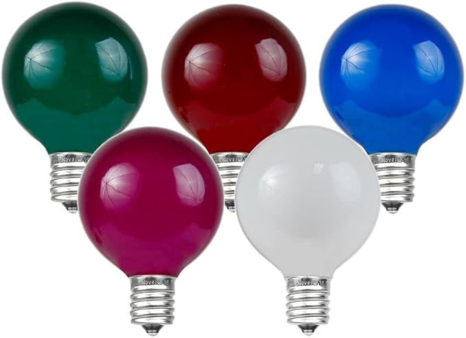 Novelty Lights 25 Pack G40 Multicolor Outdoor Globe Bulbs, Light Bulbs Glass Incandescent Bulbs with 3000 Hour Lifespan, Globe String Lights Replacement Bulbs