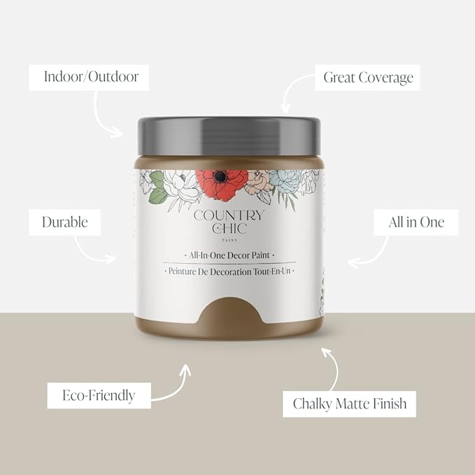 Country Chic All-in-One Chalk Paint for Furniture, Cabinets, Home Decor, Eco-Friendly, Matte Finish, Built-In Primer & Top Coat for Wood, Metal - Driftwood (Brown) - Pint 16 oz (475 ml)