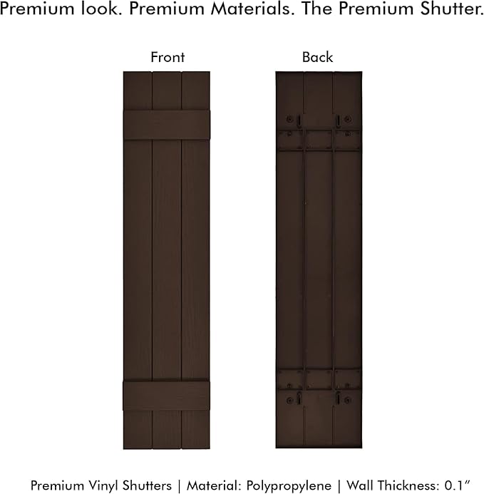 Board & Batten Vinyl Shutters (1 Pair) | 11"x39" (3-Board) - Coffee Bean | Exterior Window Shutters | Includes Mounting Hardware | Simple Installation | Made in USA