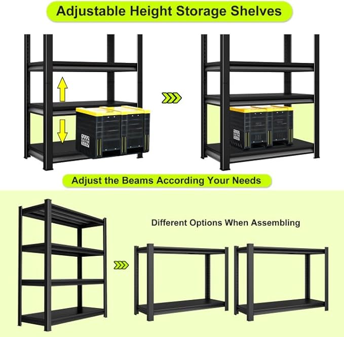 48" W Garage Shelving Heavy Duty, 2000 Lbs Loads Garage Storage Shelves Heavy Duty, Metal Shelving Units and Storage Racks, Industrial Utility Shelf,48" Wx16 Dx63 H, Black